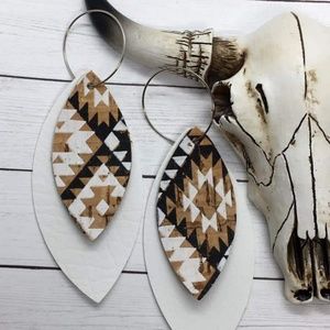 Vegan Leather & Cork Double Stack Earrings-Aztec